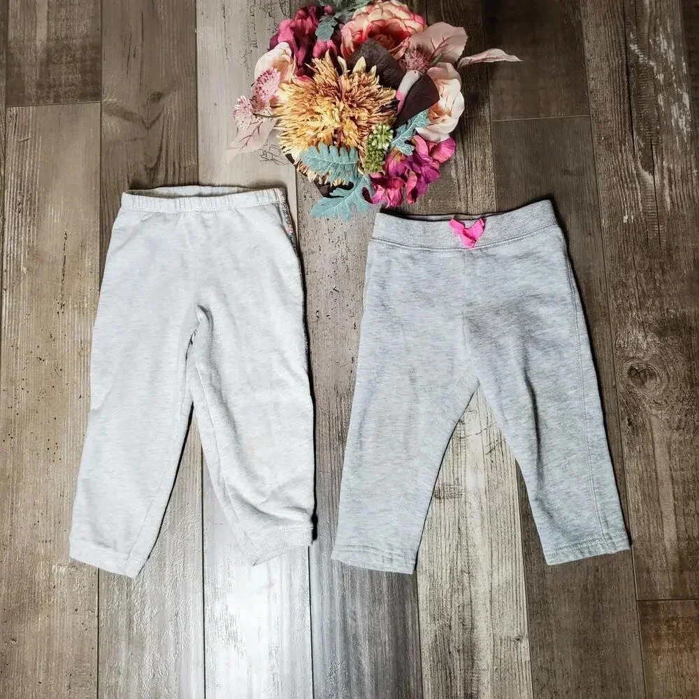OshKosh B'gosh & Carter's Toddler Girl Gray Sweatpants Joggers Bundle Size 24m